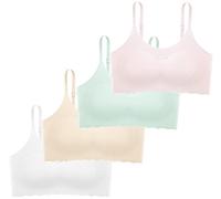 Herepai Teen Girls' Training Bra Seamless Cotton Cami Wireless Bras Elastic, Pink Aqua Skin White, 12-16 Years