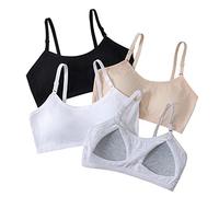 Herepai Teen Girls' Training Bra Seamless Cotton Cami Wireless Bras Elastic, Pure Color 4 Pack, 9-12 Years