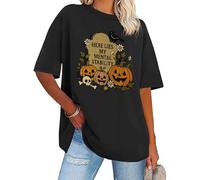 Heres Lies My Mental Stability Shirt Halloween Pumpkins Skull Graphic Short Sleeve T-Shirts Black