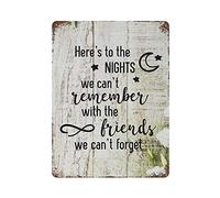 Here's to The Nights We Can't Remember Tin Sign Metal Plaque Art Hanging Iron Painting Retro Home Kitchen Garden Garage Wall Decor 16"x12"