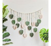 Herfair Macrame Wall Hanging Boho Decoration, Large Tapestry, Woven Wall Hanging Boho with Wooden Beads and Leaves, for Outdoor, Living Room, Bedroom, Indoor, Gifts, 120 x 75 cm