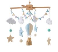 Herfair Mobile Baby Wooden Baby Bed Mobile Baby Wind Chime with Felt Balls Cloud and Star Baby Room Mobile Baby Hot Air Balloon Newborn Boys Girls Pendant (Coloured Flags)