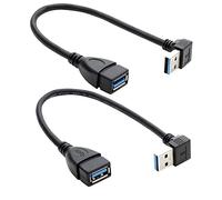 Herfair Right Angle USB 3.0 Extension Cable - SuperSpeed 90 Degree USB Extender Lead Male to Female USB Adapter Cord (Black-Up+Down Angle)