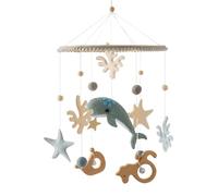 Herfair Sea World Mobile Baby Wind Chimes, 3D Dolphins Mobile Baby Wooden with Felt Balls, Mobile Baby Girl Bed Bell Pendant for Baby Cot Boys and Girls (Blue)