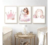 Herfair Set of 3 Posters for Children's Room, Pink Princess Unicorn, Decorative Pictures, Baby Room, Girls, Children, 30 x 40 cm (Unframed)