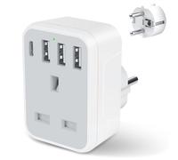 Herfair UK to European Plug Adaptor,UK to EU Travel Adapter with 3 USB A and 1 USB C Ports,5 in 1 EU Grounded Europe Power Euro Plug for Spain France Iceland Germany Greece Poland(Type E/F) Gray