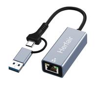 Herfair USB C to Ethernet Adapter,USB 3.0 to RJ45 Gigabit Thunderbolt LAN 1000 Mbps Wired Network,Ethernet to USB 3.0 Type C 1000Mbps Aluminum for Windows XP,MAC OS,Linux,VISTA 7 8 10 11