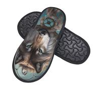HerfsT 3d Wolf Dream Catcher Print Furry Slippers For Women Men Fluffy Memory Foam Slippers Winter Plush House Slippers M