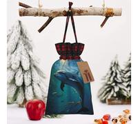 HerfsT Christmas Gift Bags With Drawstring Dolphin In The Deep Ocean Print Burlap Gift Bag Reusable Xmas Favor Bags For Christmas Goody Birthday Thanksgiving Holiday Party Favor