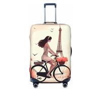 HerfsT Paris Eiffel Tower Girl Bicycle Print Suitcase Cover Elastic Washable Luggage Covers Dustproof Luggage Protector for Travel Fits 18-32 Inches, Black, Large
