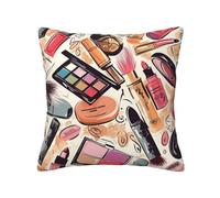 HerfsT Throw Pillow Cases Cosmetic and Makeup Theme Pattern Printed Square Pillowcase Soft Durable Decorative Cushion Cover for Couch Bed Sofa Bedroom 20"X20"