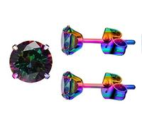 HerHisItsChic 5mm 6mm 7mm 8mm, 4 Paif of 5A Stunning Rainbow Surgical 316L Stainless Steel Rainbow Gem in Rainbow for Women Men Girl Boy Wife Earrings Stud Hypoallergenic Tragus Cartilage Sleeper