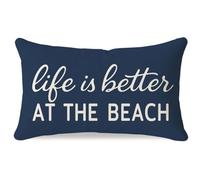 HERHOME 12x20 Life is Better at the Beach Throw Pillow Cover, Navy Blue