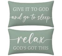 HERHOME Decorative Throw Pillow Covers 12x20 Inch Set of 2 - Deep Sage Christian Lumbar Pillowcase - Give It to God and Go to Sleep/Relax God’s Got This - Spring Summer Faith Bedroom Bed Decor