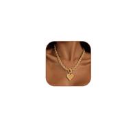HERIER Cute Heart Necklace Dainty 18k Gold Plated Tiny Heart Pendant Choker Necklaces Small Gold Love Open Heart Chain Necklace for Women Simple Gold Necklace for Women Trendy Jewelry, L, Brass, No