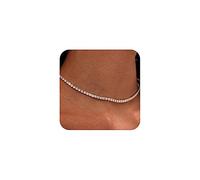 HERIER Tennis Necklace for Women 14K Gold Plated or Silver Rhinestone Choker Necklaces Dainty Zirconia Cut Faux Diamond chain 3mm, Brass, Cubic Zirconia