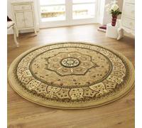 Heritage 4400 Circular Rugs in Beige Traditional Soft Powerloomed Mats 150x150cm