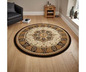 Heritage 4400 Circular Rugs in Black Cream Traditional Soft Powerloomed Mats 150x150cm