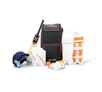 Heritage Academy 8 Piece Set Cricket Kit Helmet Thigh Pad Arm Guard Ball Bat Leg Guards & Carry Bag (Youth)