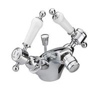 Heritage Bathrooms Bidet Tap Mixer White Handles Glastonbury 140x112x175mm Chrome