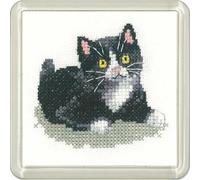 Heritage CFBW1259-A Counted Cross Stitch Kit Aida Black and White Kitten (A), Coaster Size 7.5x7.5cm