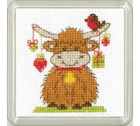 Heritage Crafts Christmas Coaster Cross Stitch Kit - Highland Cow Heart Coaster - Kirsten Roche Designs