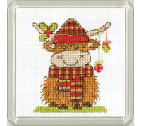Heritage Crafts Christmas Coaster Cross Stitch Kit - Highland Cow Tartan Coaster - Kirsten Roche Designs