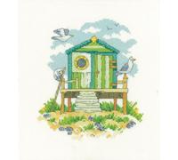 Heritage Crafts Counted Cross Stitch Kit - Green Beach Hut (AIDA) - Karen Carter