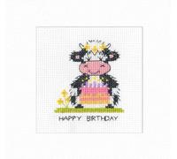 Heritage Crafts Cross Stitch Birthday Card Kit, Milkshake The Cow Birthday Cake - Kirsten Roche