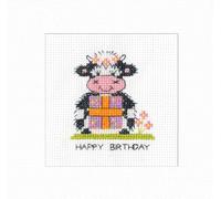 Heritage Crafts Cross Stitch Birthday Card Kit, Milkshake The Cow Birthday Present - Kirsten Roche