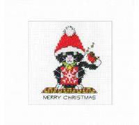 Heritage Crafts Cross Stitch Card Kit - Black Cat Santa Hat - Counted Cross Stitch Christmas Card Kit