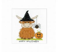 Heritage Crafts Cross Stitch Card Kit - Halloween Highland Cow