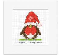 Heritage Crafts Cross Stitch Card Kit - Robin Santa Hat - Counted Cross Stitch Christmas Card Kit