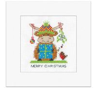 Heritage Crafts Cross Stitch Christmas Card Kit - Highland Cow Mistletoe - Kirsten Roche Designs