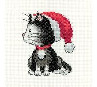 Heritage Crafts Cross Stitch Kit - Black & White Christmas Kitten