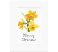 Heritage Crafts Cross Stitch Kit - John Clayton Daffodils Greetings Card - Counted Cross Stitch Birthday Card Kit