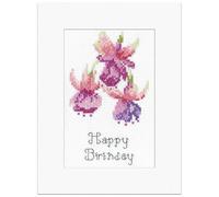 Heritage Crafts Cross Stitch Kit - John Clayton Fuchsia Greetings Card - Counted Cross Stitch Birthday Card Kit