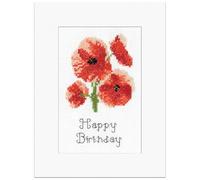 Heritage Crafts Cross Stitch Kit - John Clayton Poppy Greetings Card - Counted Cross Stitch Birthday Card Kit