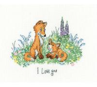 Heritage Crafts Cross Stitch Kit - Little Foxes - I Love You - 14 Count Aida