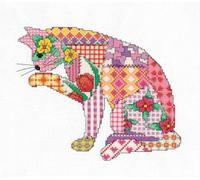 Heritage Crafts Cross Stitch Kit - Patchwork Cat by Michaela Learner - 14 Count Aida