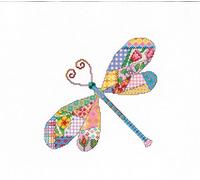 Heritage Crafts Cross Stitch Kit - Patchwork Dragonfly by Michaela Learner - 14 Count Aida