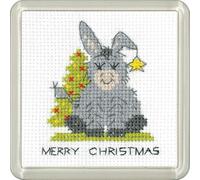 Heritage Crafts Donkey Christmas Coaster Cross Stitch Kit - Donkey Christmas Tree Coaster - Kirsten Roche Designs