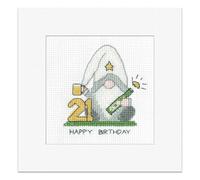Heritage Crafts Gonk - 21st Birthday Card Male Cross Stitch Greeting Card Kirsten Roche Gonks