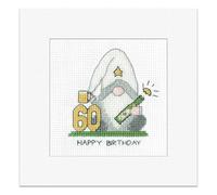 Heritage Crafts Gonk - 60th Birthday Card Male Cross Stitch Greeting Card Kirsten Roche Gonks
