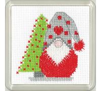 Heritage Crafts Gonk Christmas Coaster Cross Stitch Kit - Gonk Christmas Tree Coaster - Kirsten Roche Designs