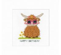 Heritage Crafts Highland Sunglasses - Highland Cow Cross Stitch Birthday Card Kirsten Roche Gonks