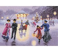 Heritage Crafts John Clayton Collection Cross Stitch Kit - Christmas Skaters (Evenweave)