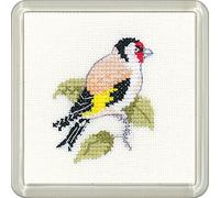 Heritage Crafts Little Friends Coaster Cross Stitch Kit - Goldfinch, Bird
