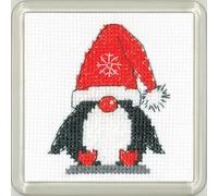 Heritage Crafts Penguin Christmas Coaster Cross Stitch Kit - Penguin Santa Coaster - Kirsten Roche Designs