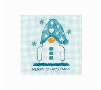 Heritage Crafts Sparkle & Sequin Christmas Card Cross Stitch Kit - Frosted Snowman Cross Stitch Card Kit